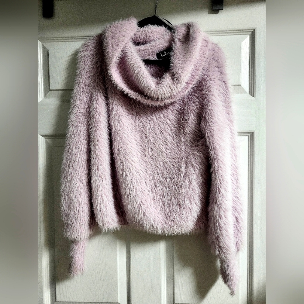 Lulu's On The Plush Side Eyelash Knit Lavender Fuzzy Cowl Knit Sweater Size S